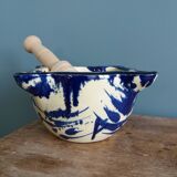 Glazed terracotta mortar and wooden pestle