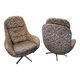 Set of 2 vintage high-back swivel armchairs with abstract upholstery