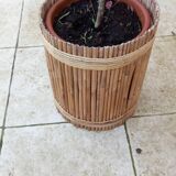 cache pot vintage en rotin année 50