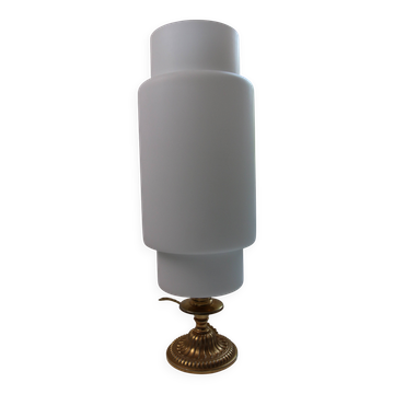Lampe opaline métal doré vintage