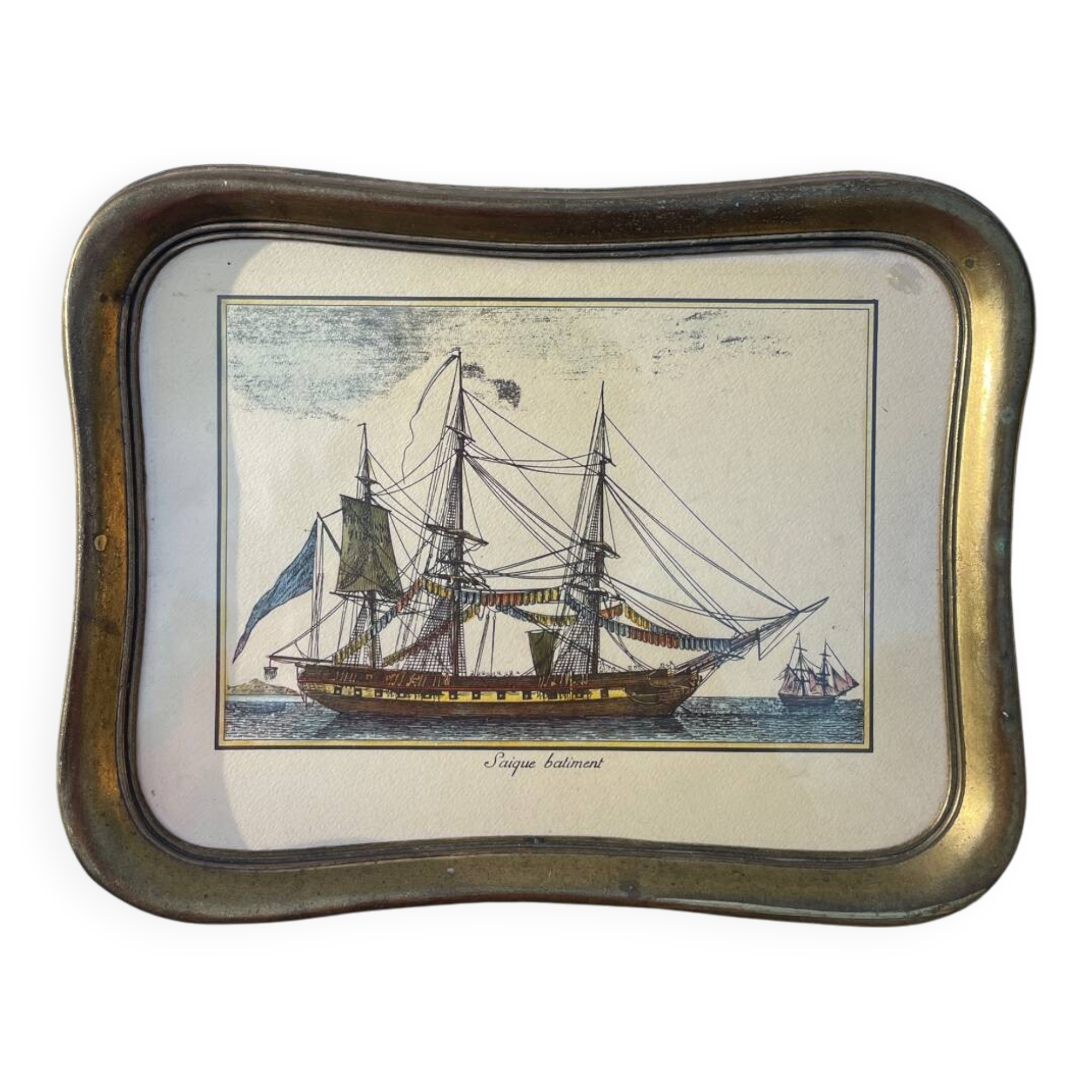 Cadre métal doré et bateau