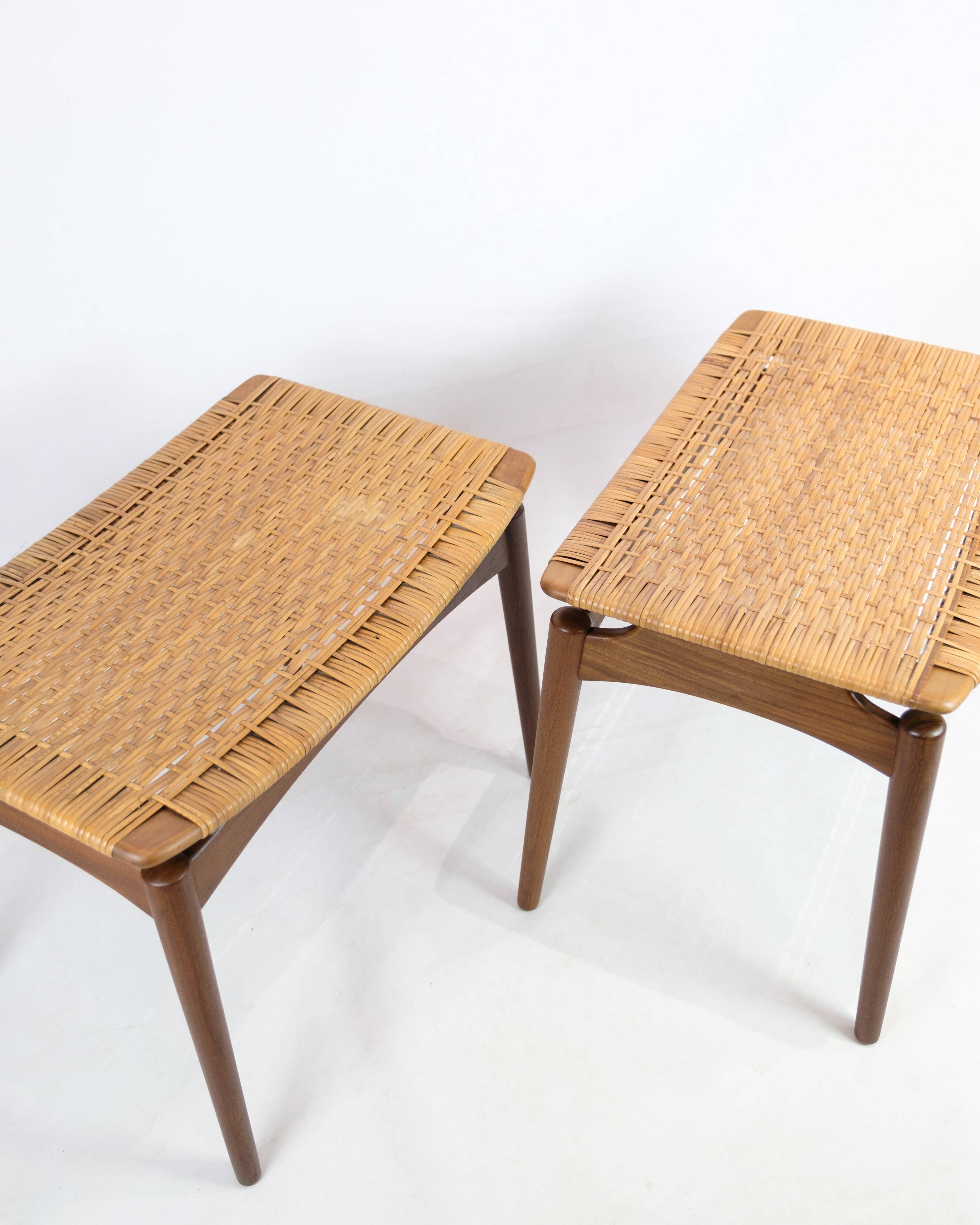 Papercord Stool In Teak By Sigfred Omann Made By Ølholm Møbelfabrik From 1960s
