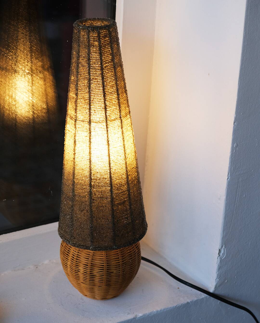 Wicker ball lamp, bead lampshade, vintage