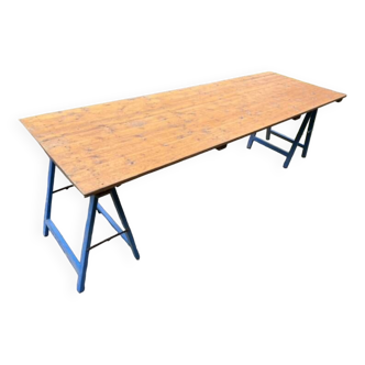 Table ferme guinguette bois sur tréteaux