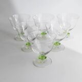 Ensemble de 6 verres à cocktail en verre de Murano vert vintage : verres à tige à bulles, années 1970, style italien du milieu du siècle.