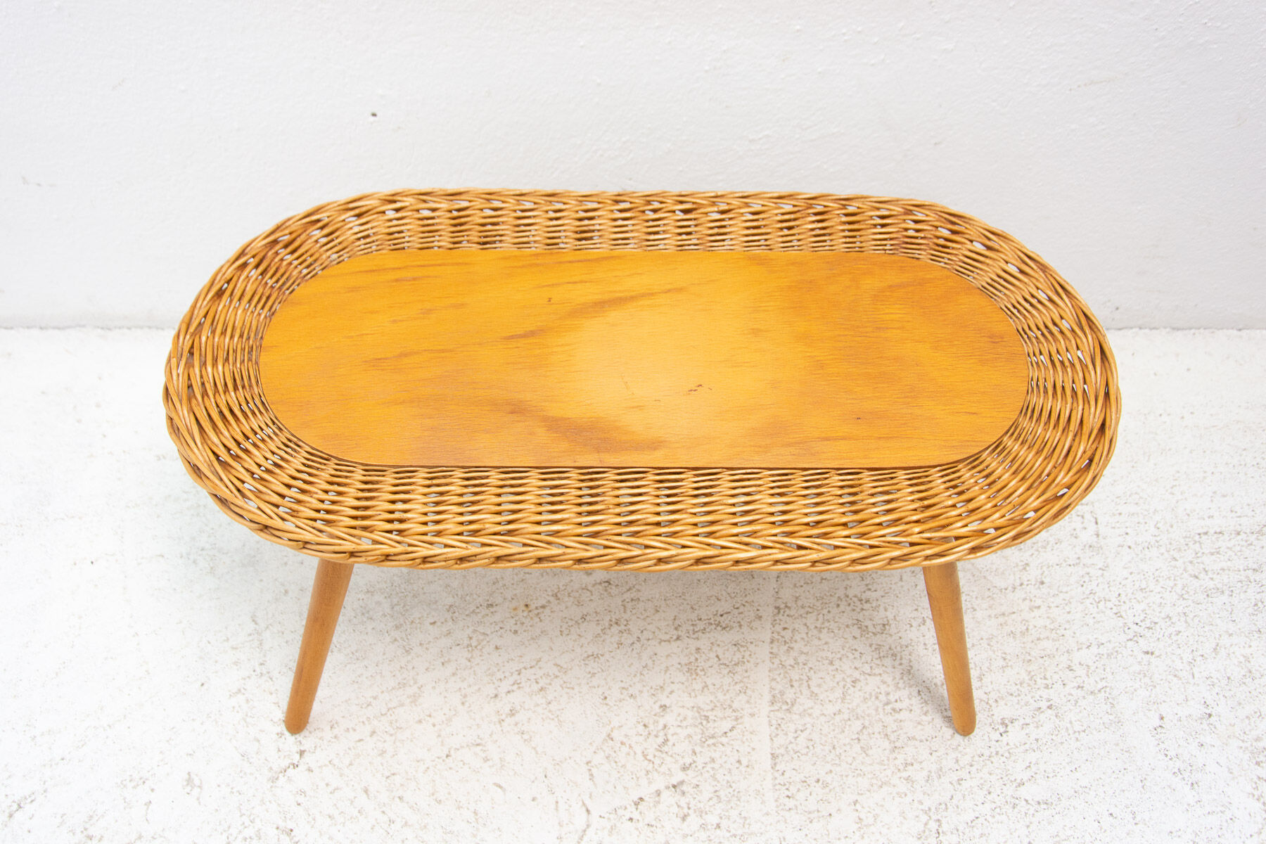 Mid century rattan stool by Jan Kalous for ÚLUV, 1960´s, Czechoslovakia
