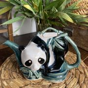 Théière panda et anse bambou en céramique