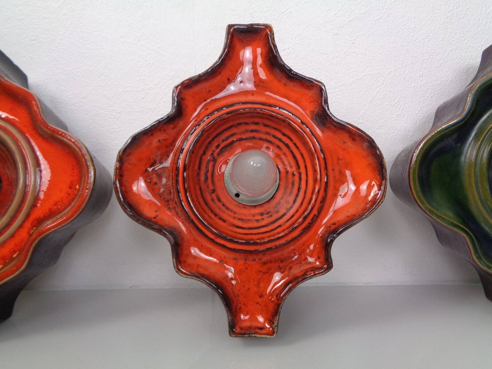 Pop Art German Ceramic Wall Lamps, 1970s, Set of 3