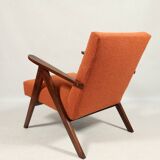 Vintage orange papaya zig zag bouclé armchair 1970