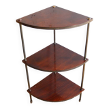 Corner shelf on foot in vintage wood and brass