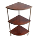 Étagère d'angle sur pied en bois et laiton  vintage