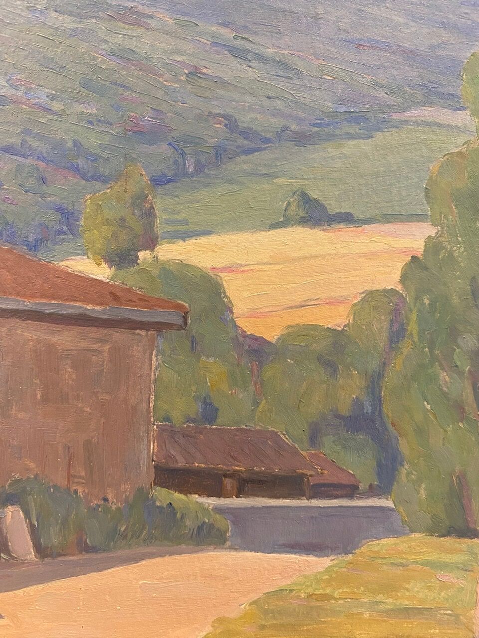 Old painting, Landscape Monts du Lyonnais, signed and dated 1946