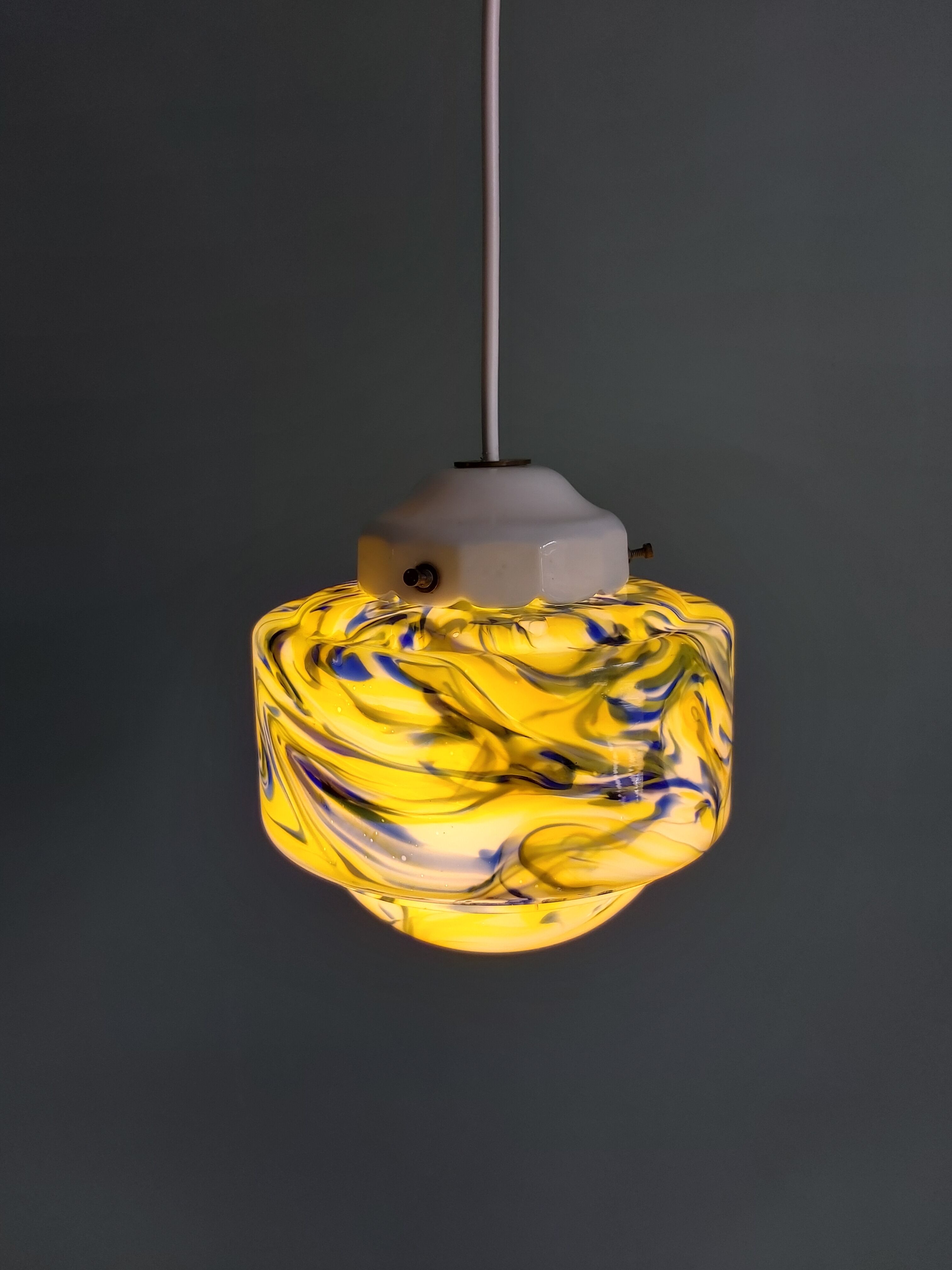 Multicolored veined opaline pendant lamp, 60s