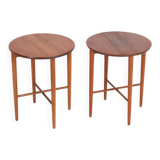 Set of 2 round mid-century teak side tables by Carlo Jensen for Poul Hundevad, 1960s, Danish modern design, foldable
