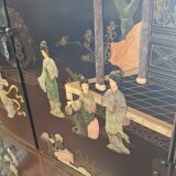 Lacquered Asian sideboard furniture with mother-of-pearl in relief