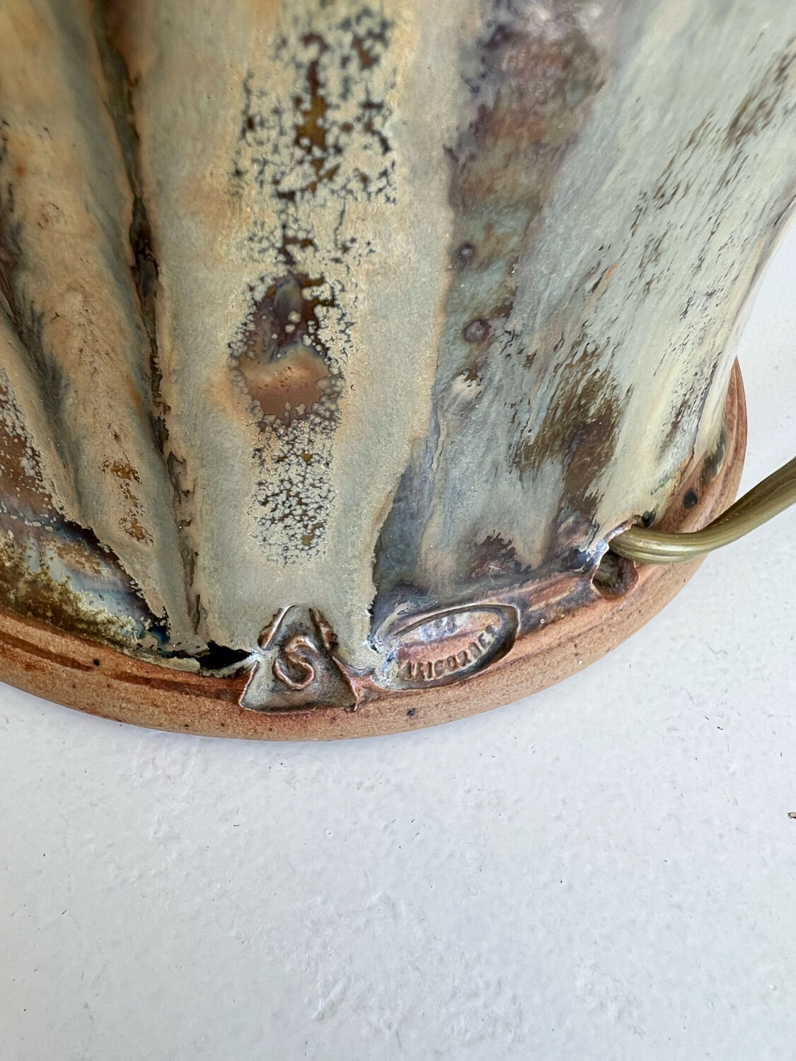 Flamed stoneware lamp and rope lampshade