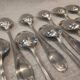 12 silver-plated metal soup spoons, Ercuis silversmith, Mousseline pattern, 22.1cm
