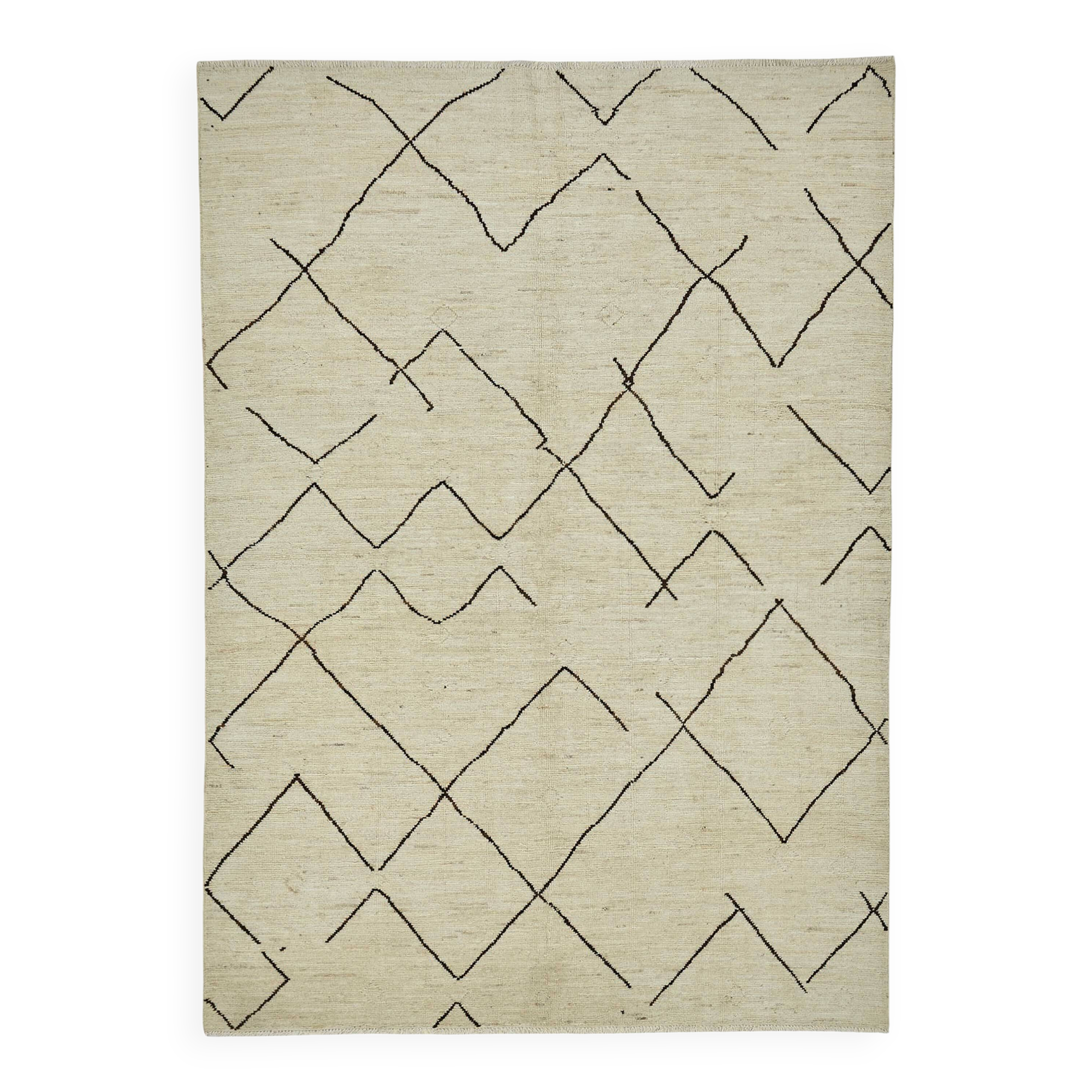 Handwoven Tribal One of a Kind 208 cm x 294 cm Beige Wool Carpet