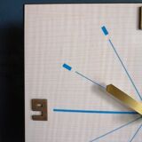 Vintage formica clock silent rectangular wall clock "Blue wood flash"
