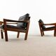 Pair of teak chairs in black leather by Illum Wikkelsoe for Niels Eilersen, Denmark