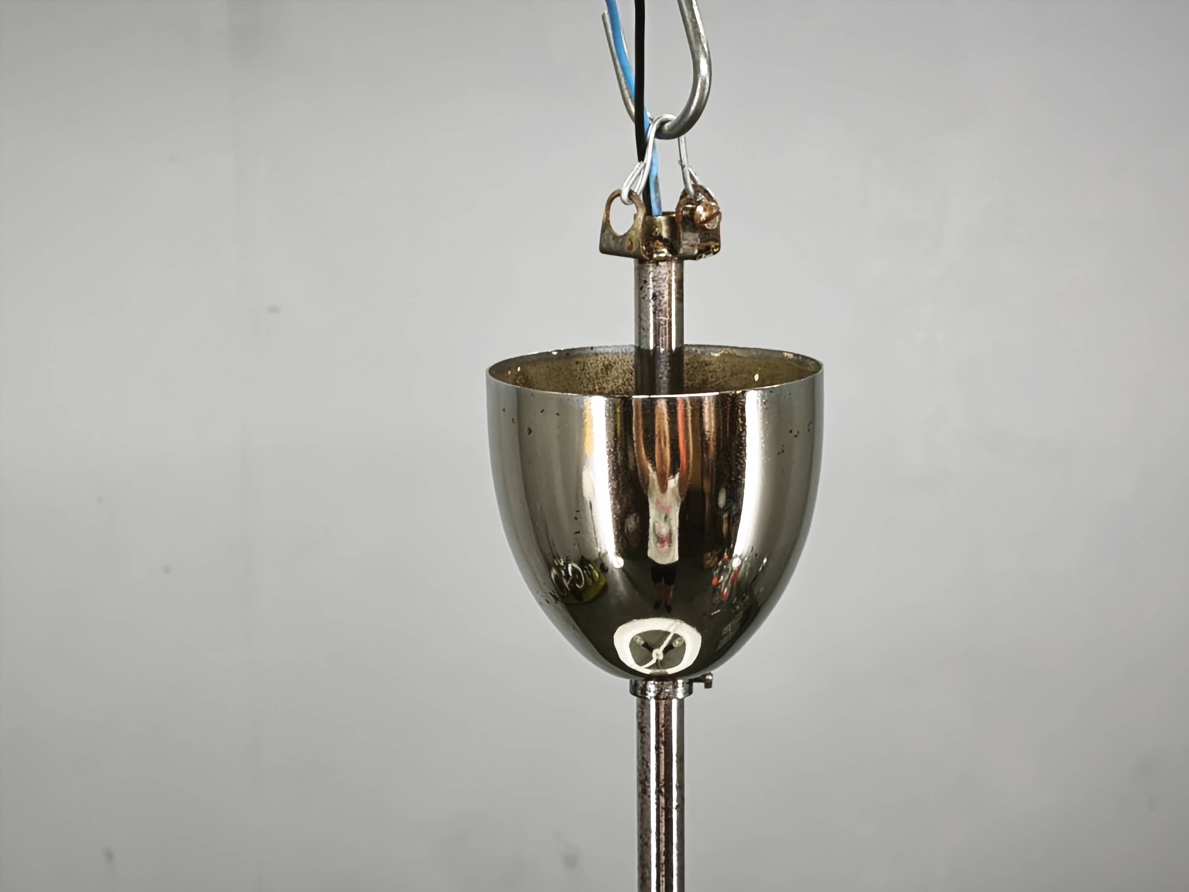 1930s Bauhaus UFO Chrome and Glass Pendant Light, Czechoslovakia