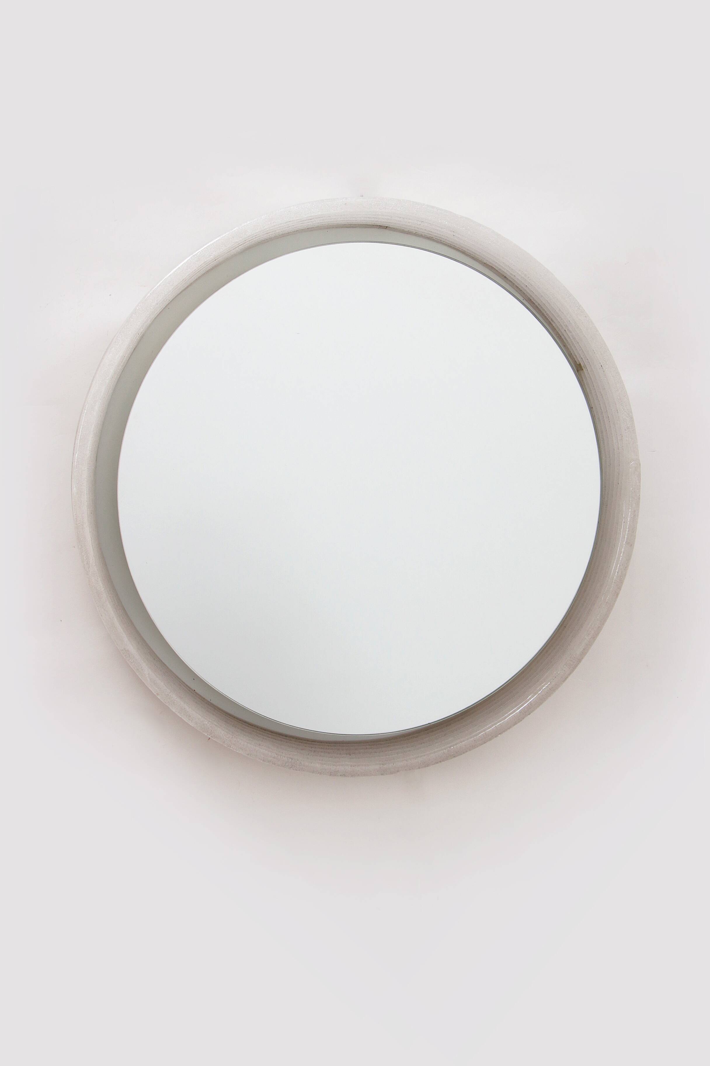 Round Plexiglass Bathroom Mirror by Hillebrand, Large Model, 1960 Germany.
