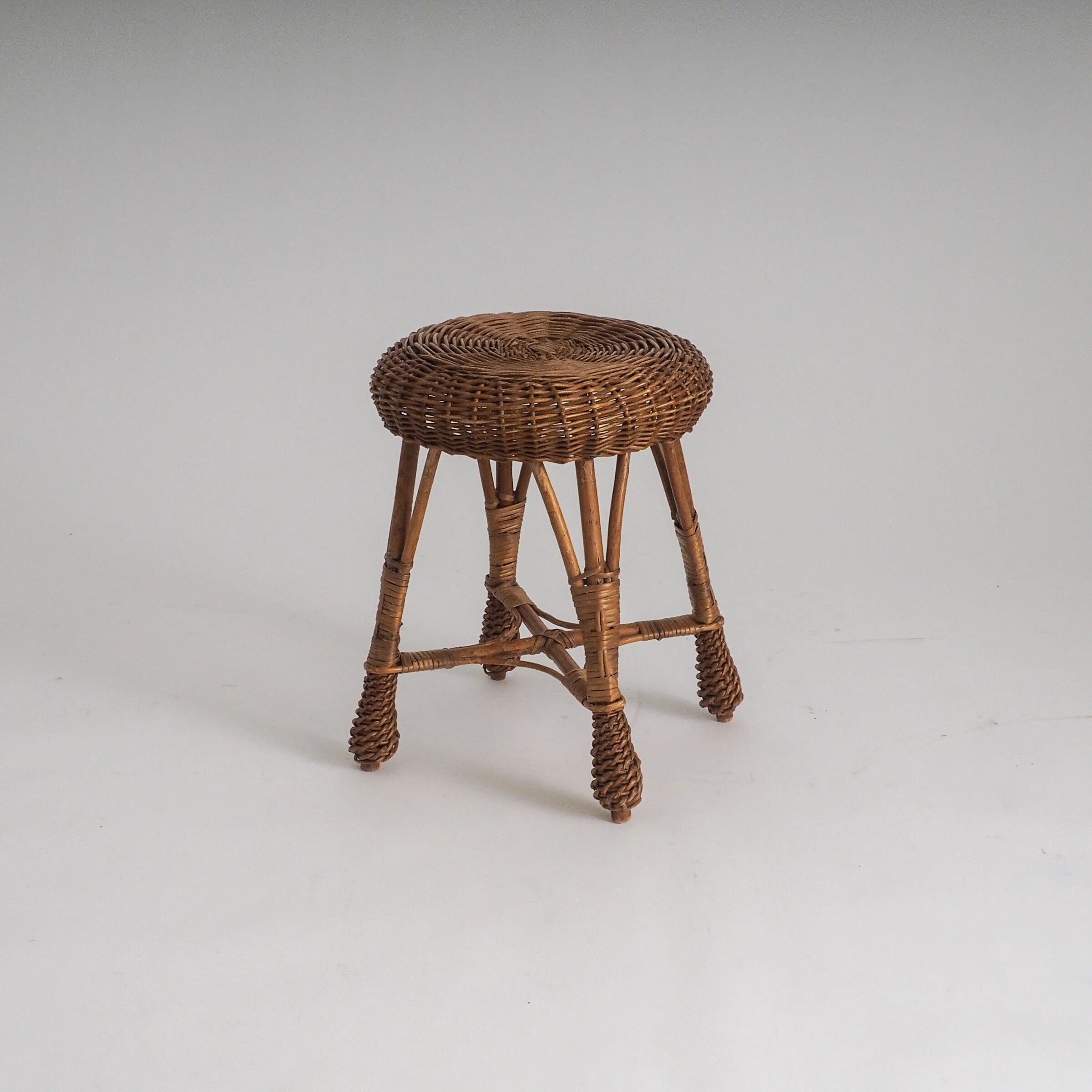 Vintage rattan & wicker stool – plant stand