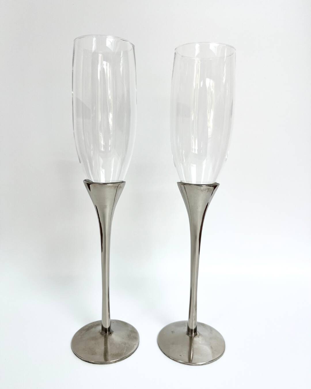Pair of vintage silver-plated champagne flutes with glass – France, year