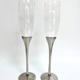 Pair of vintage silver-plated champagne flutes with glass – France, year