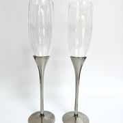 Pair of vintage silver-plated champagne flutes with glass – France, year