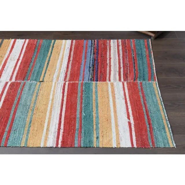 Vintage Turkish Oushak Handmade Wool Cotton Red Runner Rug 123x356