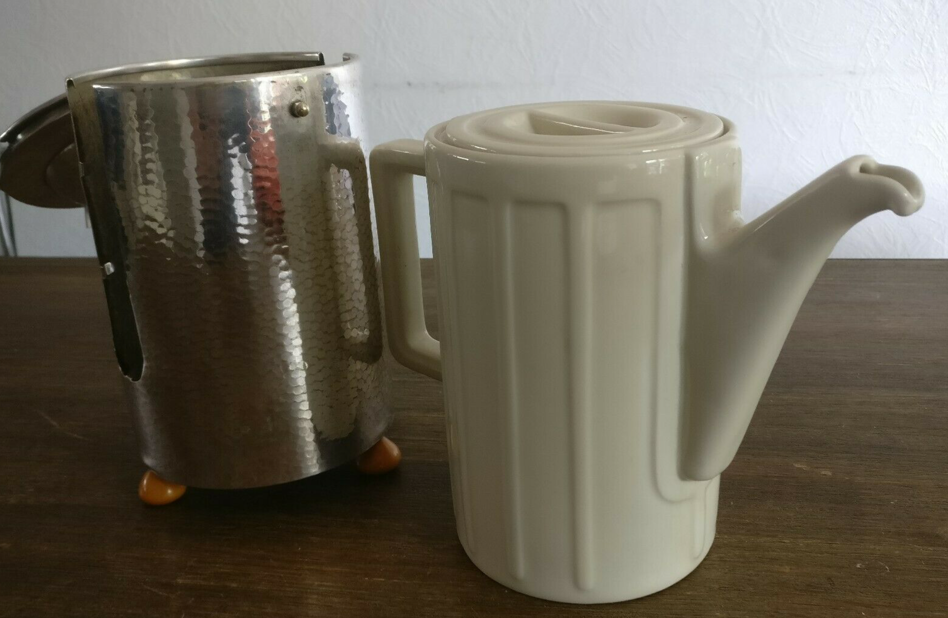 Teapot art deco thermos Bauscher Weiden silver metal and Bakelite feet 1930's