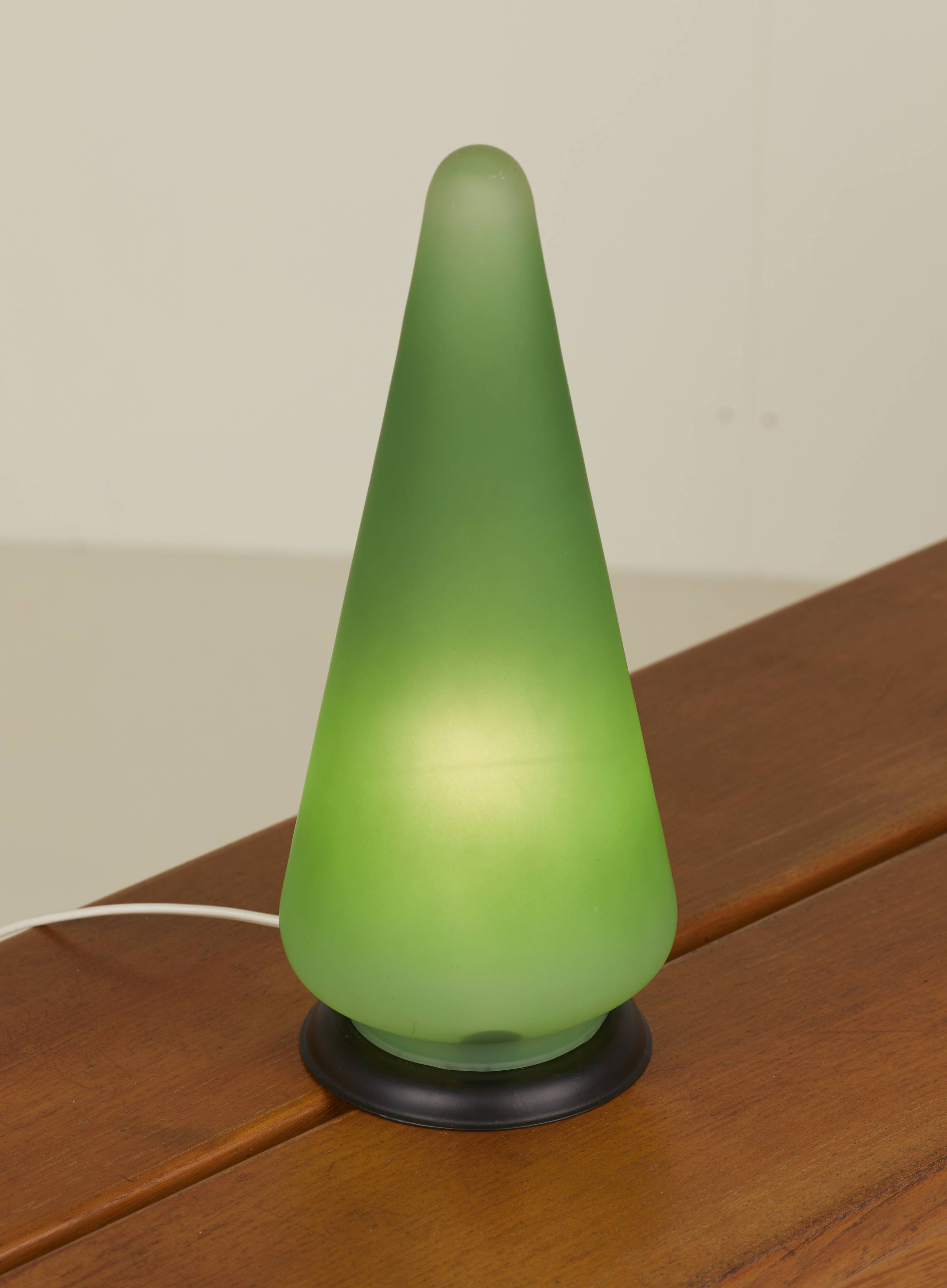 Green frosted glass "cone" lamp, France c. 1990