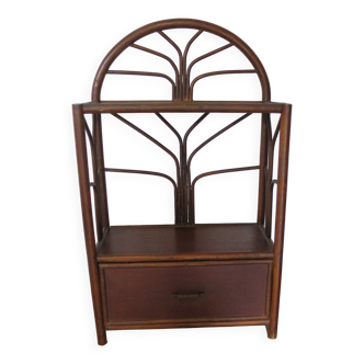 Vintage–Beau Bibus-étagère de sol–Bibliothèque–Rotin Bambou et bois–1 tiroir et 2 niveaux