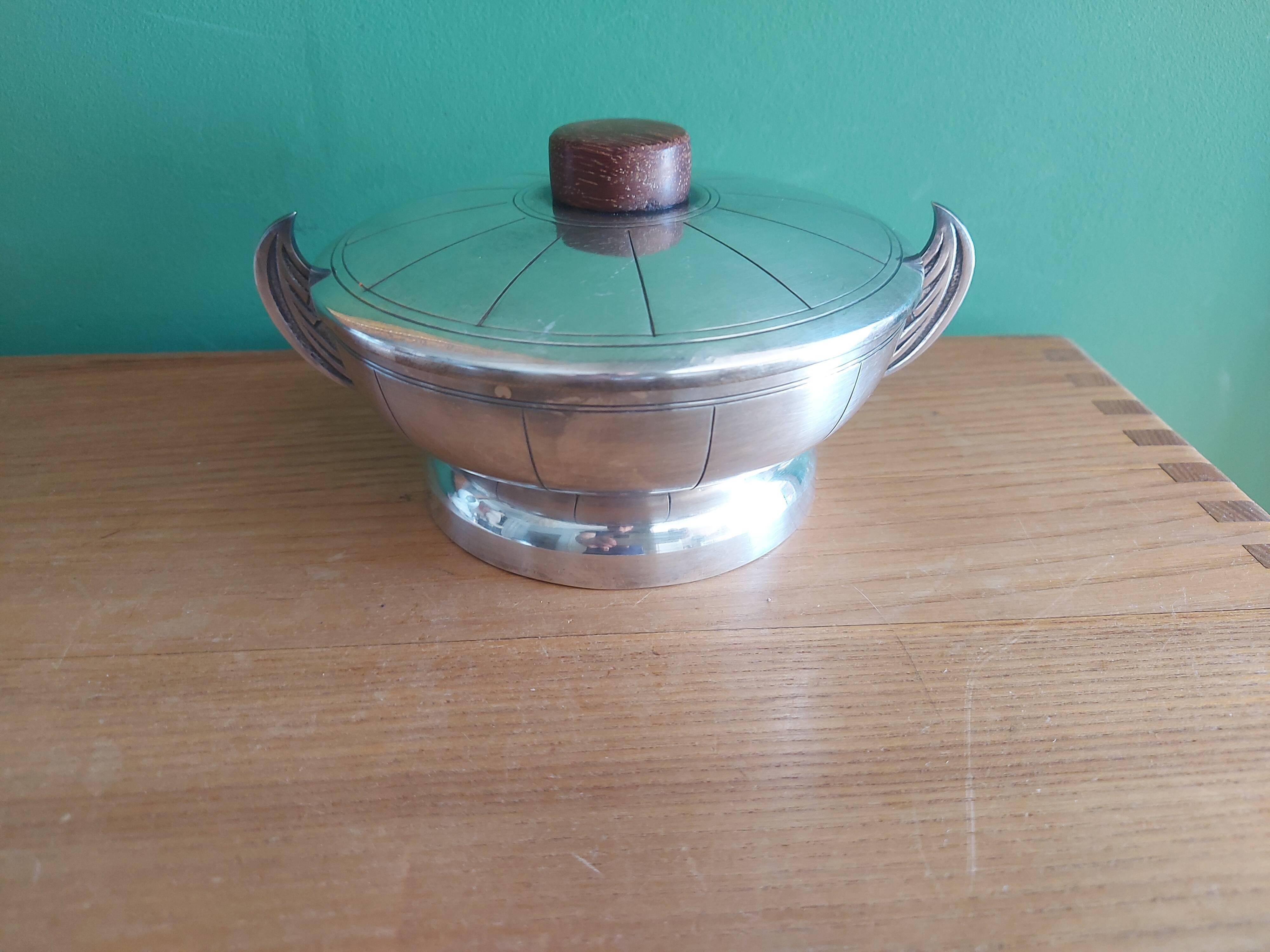 Art Deco sugar cream in silver metal