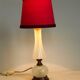 Brass & white glass table lamp red fabric shade