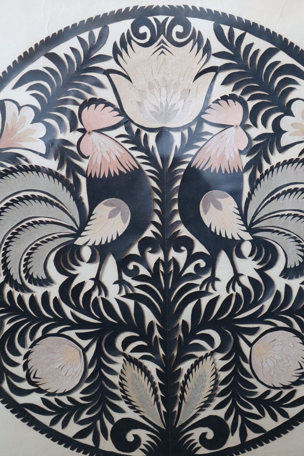 Decorative frame with roosters – vintage Polish découpage