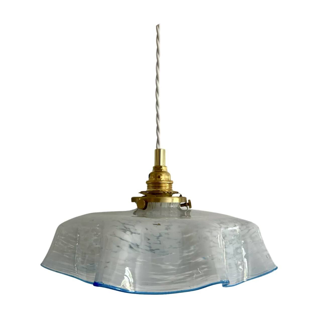 Vintage pastel pendant light with blue trim