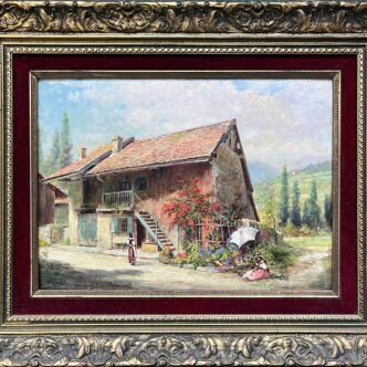 Tableau HSP Eugène Deully (1860-1933) "Animated and Flowering Landscape"