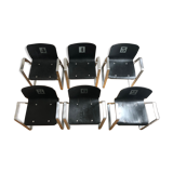 Set of 6 chairs with armrests numbered from 1 to 6, wood and steel