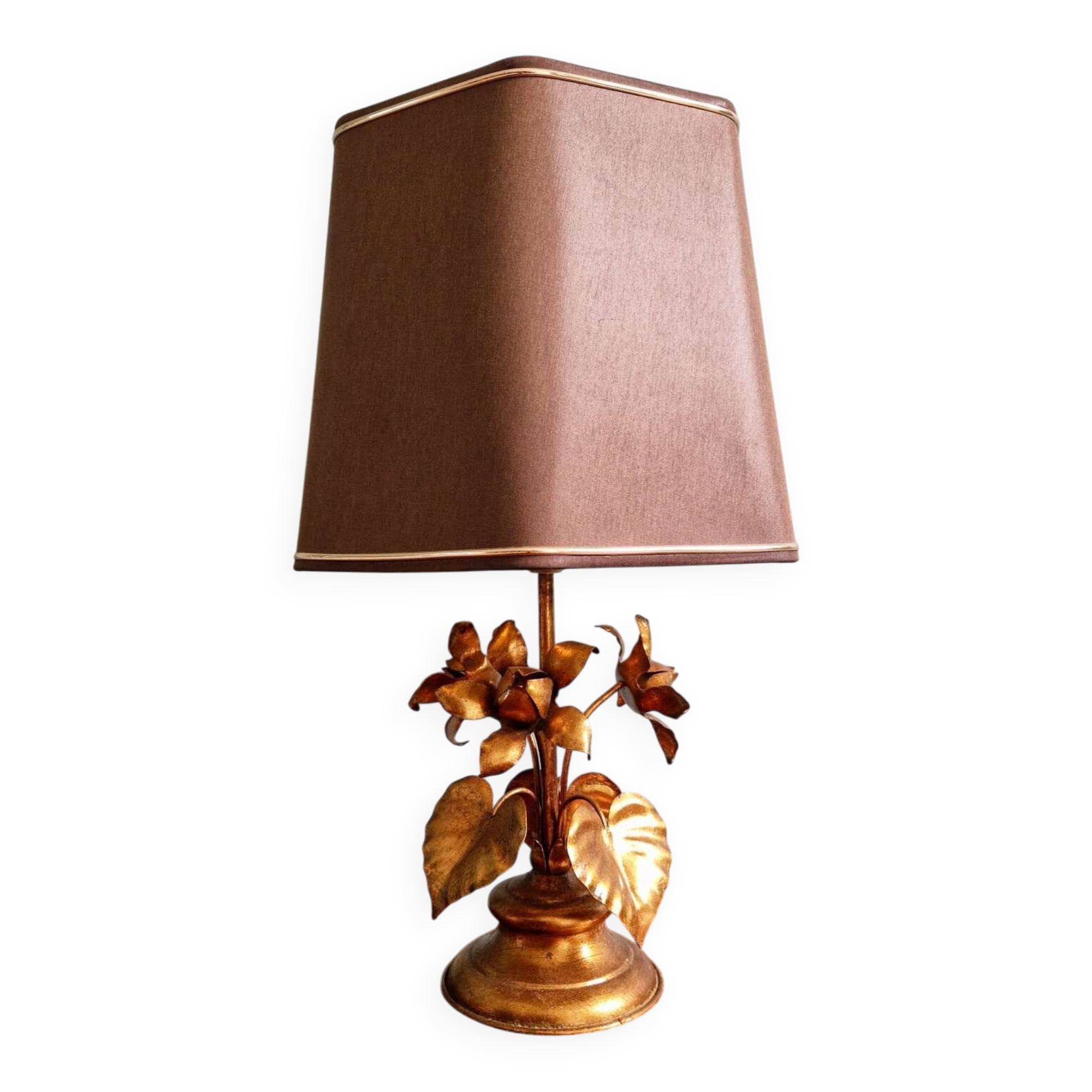 Lampe de table italienne en métal dorée, style Hollywood Regency, 1970