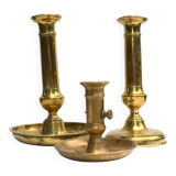 ensemble de 3 bougeoirs en laiton ancien