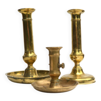 ensemble de 3 bougeoirs en laiton ancien