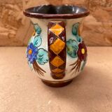 Antique cerart monaco ceramic pitcher chiseled flower decor 70's vintage