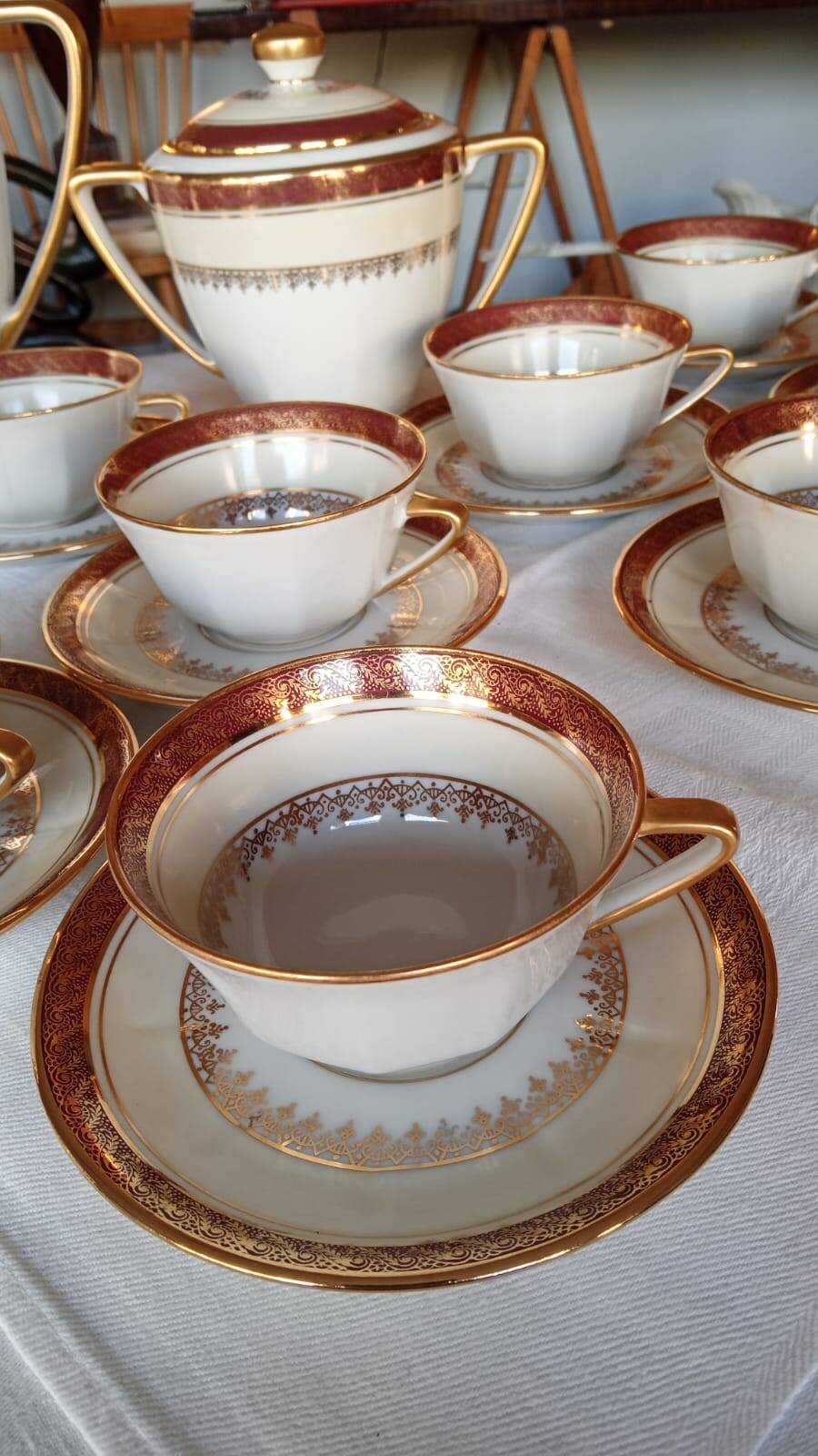 Vilatte Limoges Porcelain Coffee Service 13 Pieces, 11 People 1950