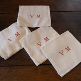 Set of 4 large white monogram embroidered linen napkins