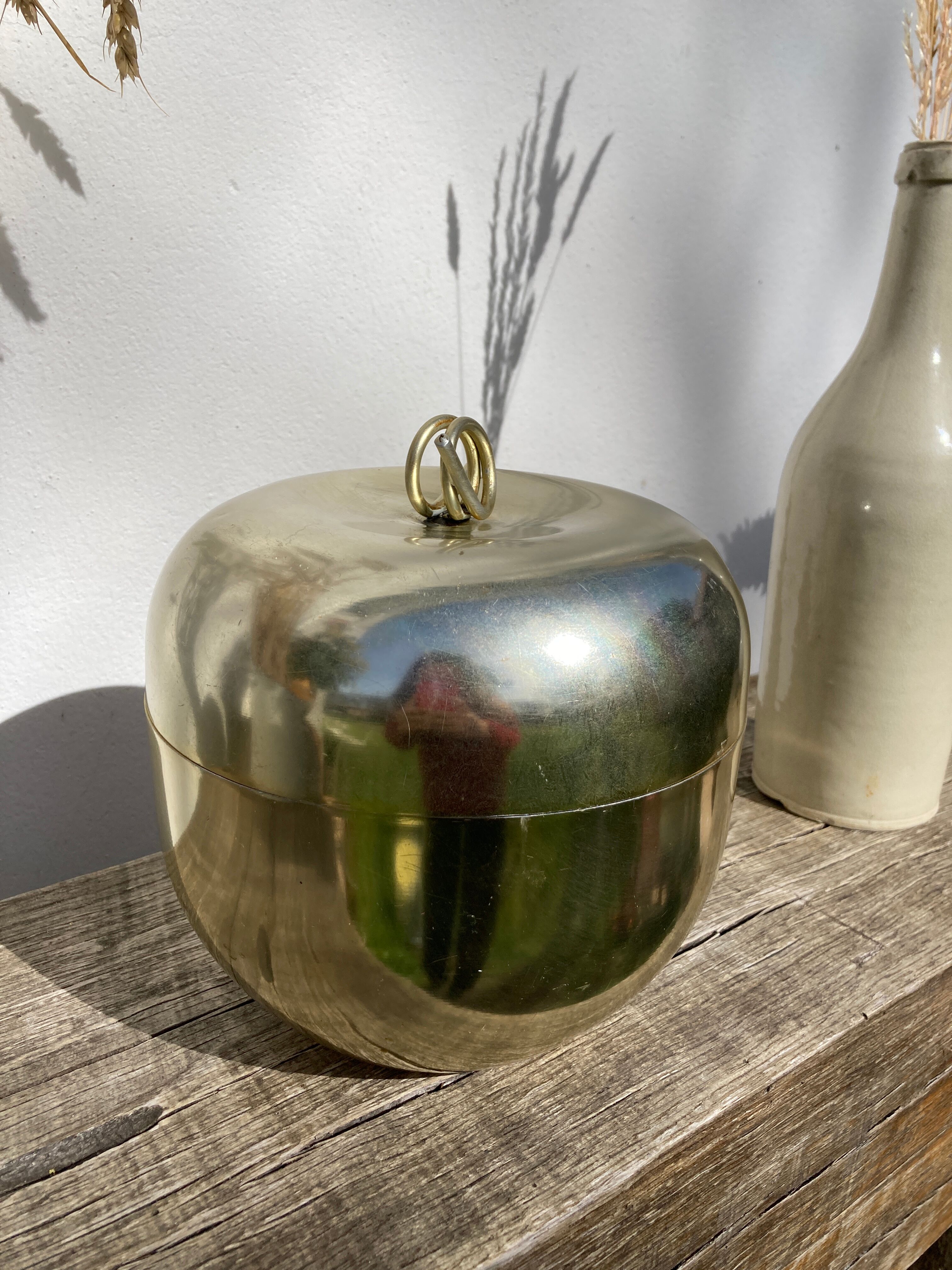 Golden apple ice bucket 1970 vintage fruit