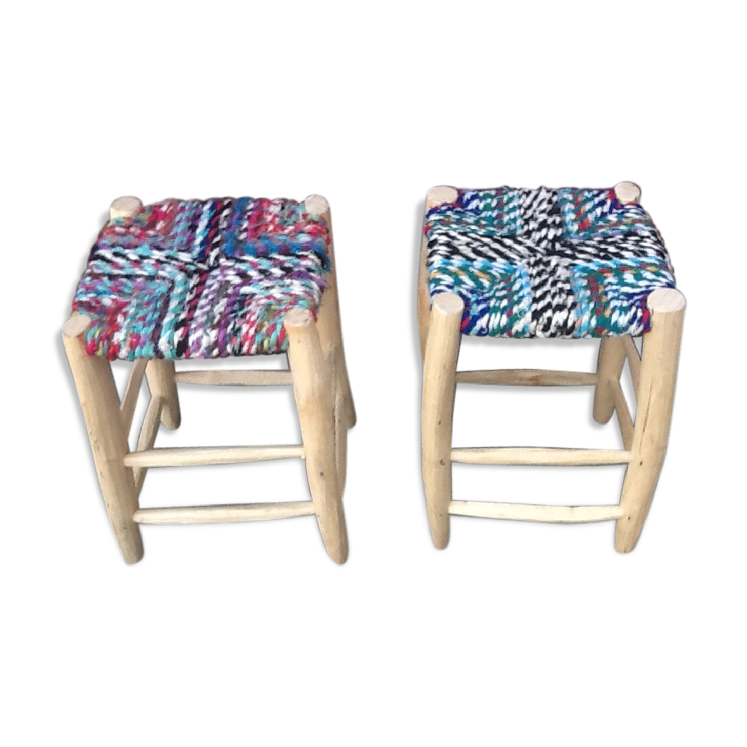 Ensemble de 2 tabourets boucherouite style rainbow