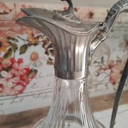 Old water decanter in curved glass and tin Art Nouveau style