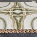 Ceramic tile trivet with vintage pattern woven wicker outline